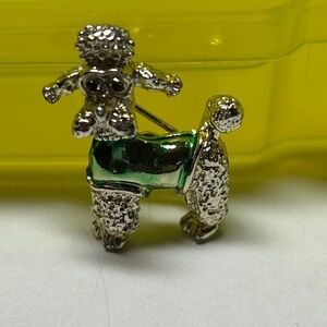 Silver and Green Dog Brooch